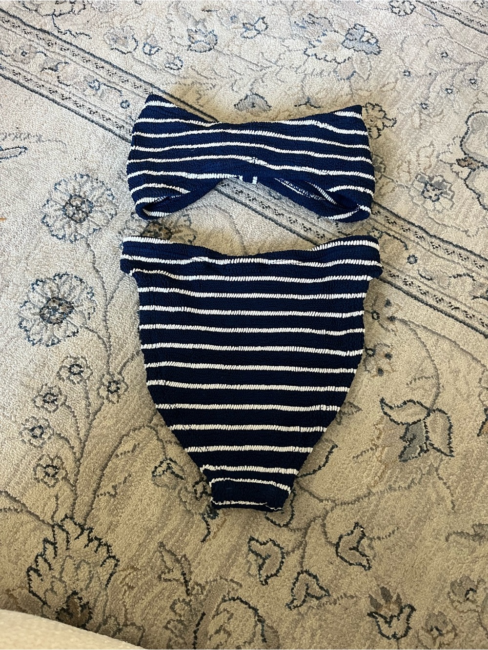 NWT Hunza G Navy and White Striped Jean Bandeau Bikini - Picture 6 of 12
